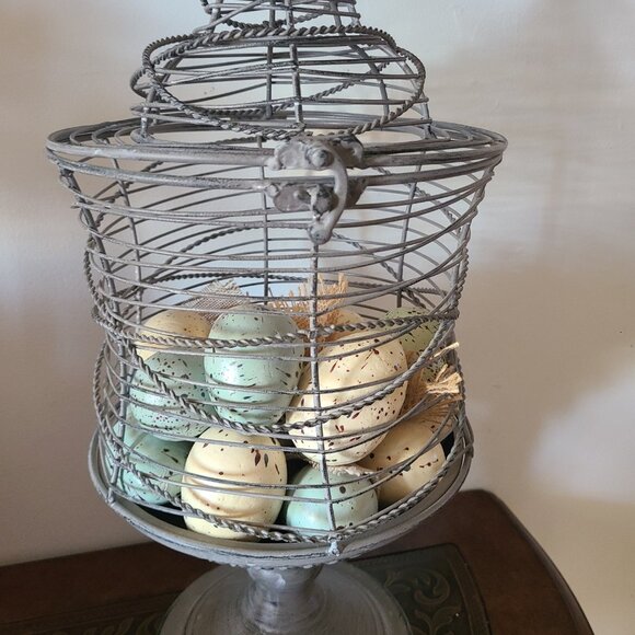 Gray Metal Birdcage Style Free Standing Decor & Eggs Farmhouse Dome Opening Top - Picture 4 of 5
